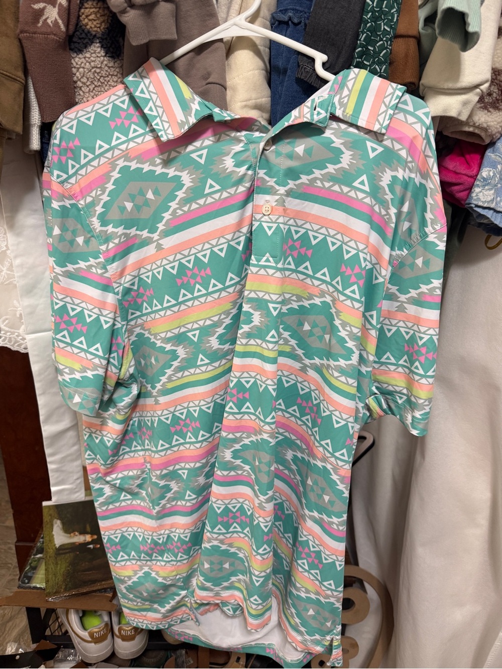 chubbies Mint Green Aztec Print Button-Up Shirt with Pastel Accents